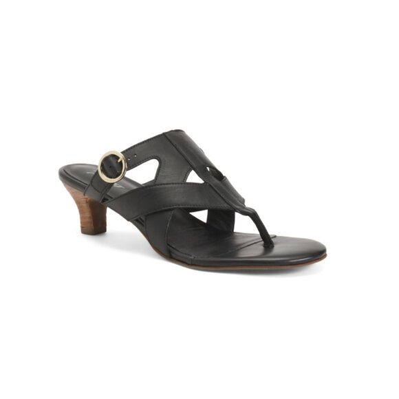 TROTTERS Black Leather Nikki Heeled Comfort Sandals - Picture 1 of 2